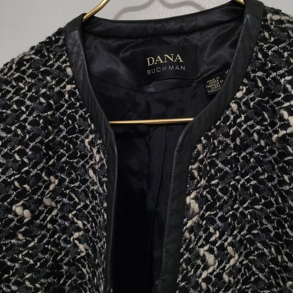 Dana Buchman Blazer Women Plus Sz 16 Zipper Tweed Boucle Wool Trim Leather - Picture 13 of 13